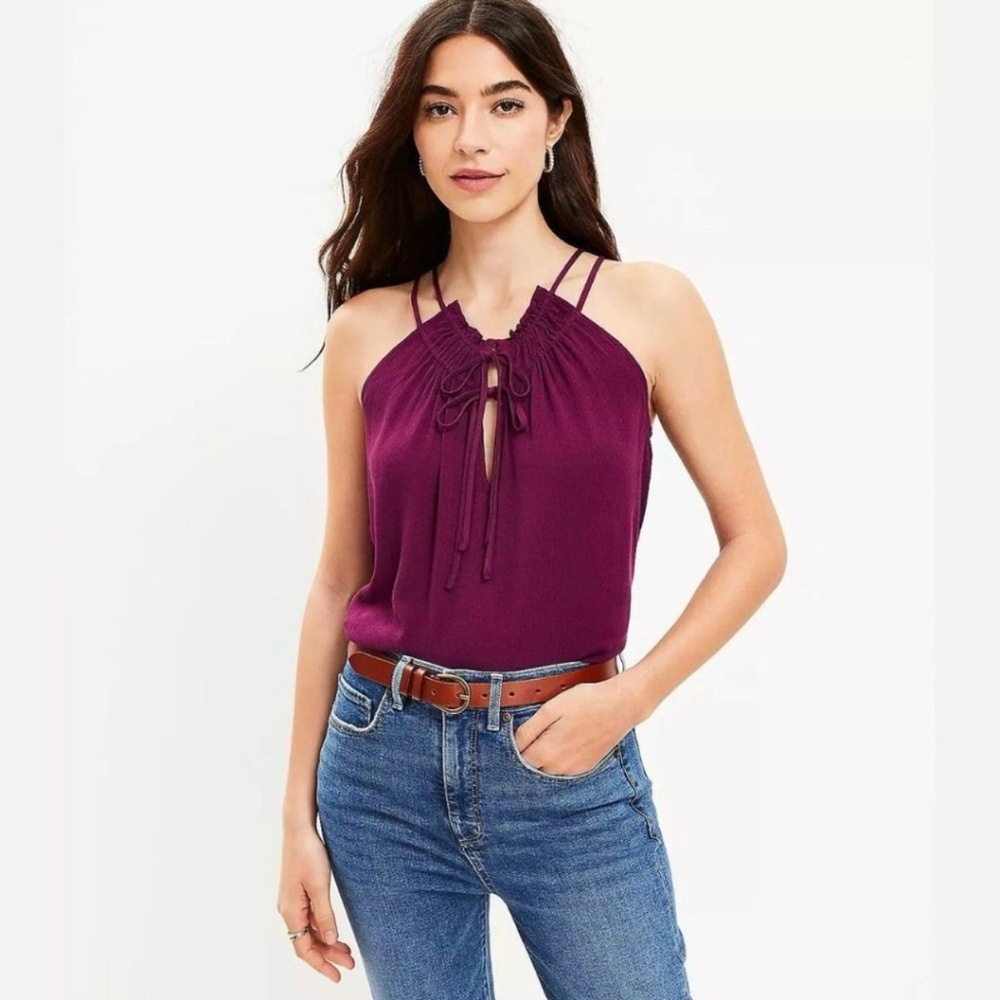 NWT  LOFT  Purple Tie Neck Halter Tank Blouse - XS